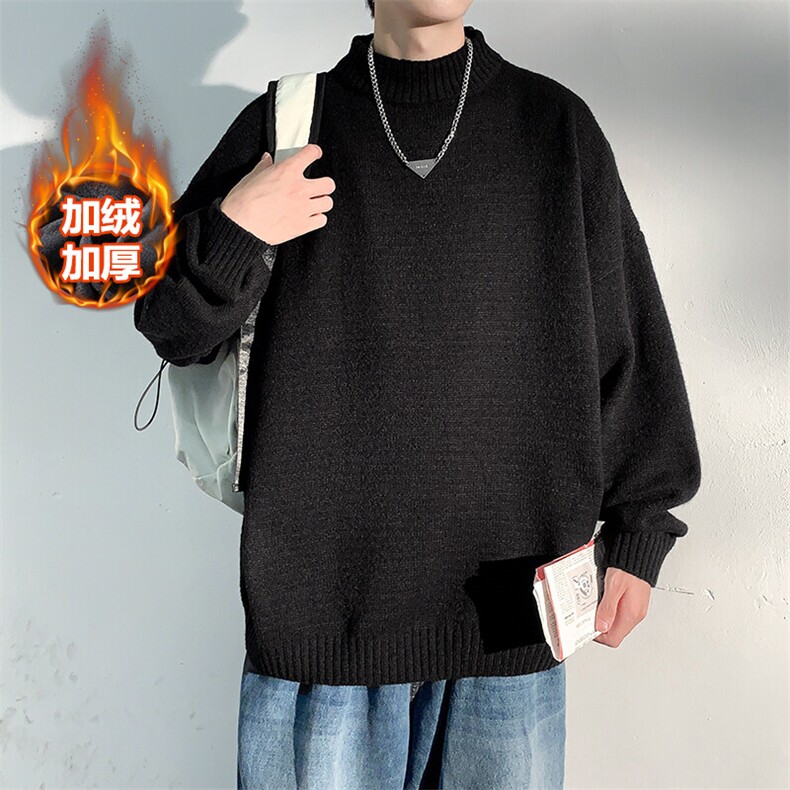 冬款百搭加绒加厚打底衫男大码宽松套头毛衣针织衫MY103J加绒-P60,男装针织衫/毛衣,电商A001