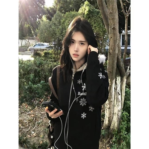 美式复古雪花刺绣座山雕连帽棉服男女冬季宽松保暖情侣款外套图片