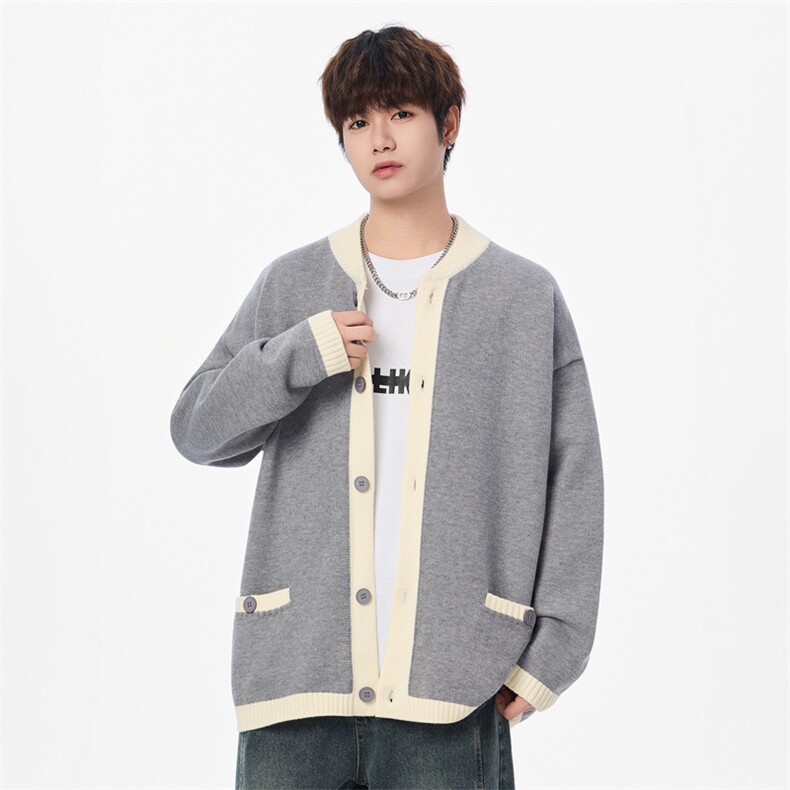 25915-P65秋季时尚圆领毛衣开衫男外套男士针织衫撞色打底衫，男装T恤，电商D310B