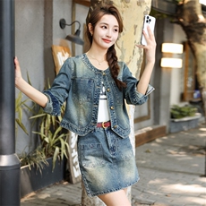 牛仔短裙套装女春秋时尚洋气时髦2025新款小个子漂亮独特套装裙，女装套装/套裙，意芙