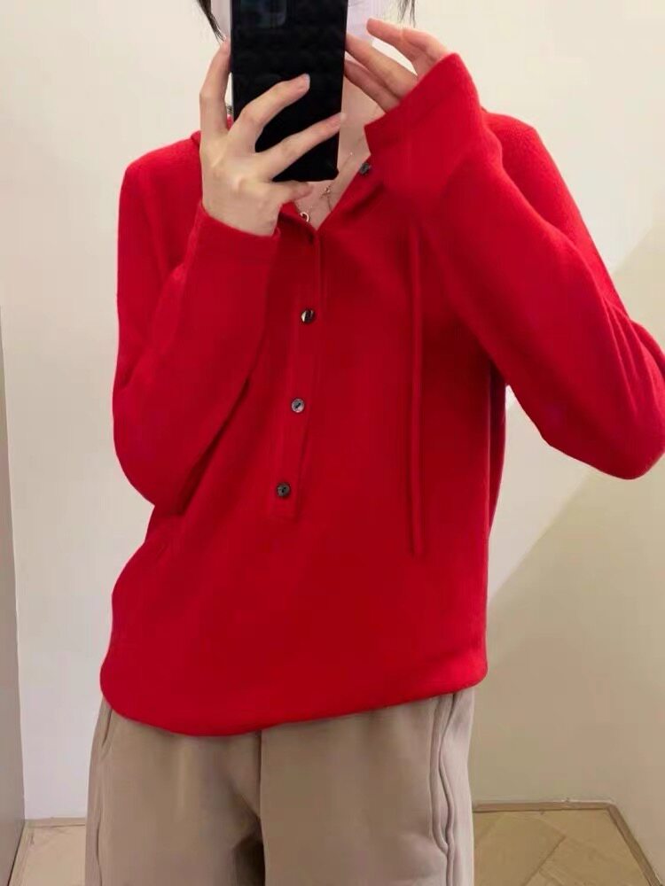 毛衣女秋冬2024秋冬款连帽洋气宽松软糯针织衫上衣,女装羊毛衫,恩泰羊绒