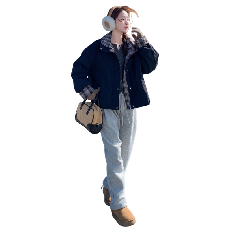 格子拼接保暖棉服R2C086-2595P195K298,女装棉衣/棉服,2C086