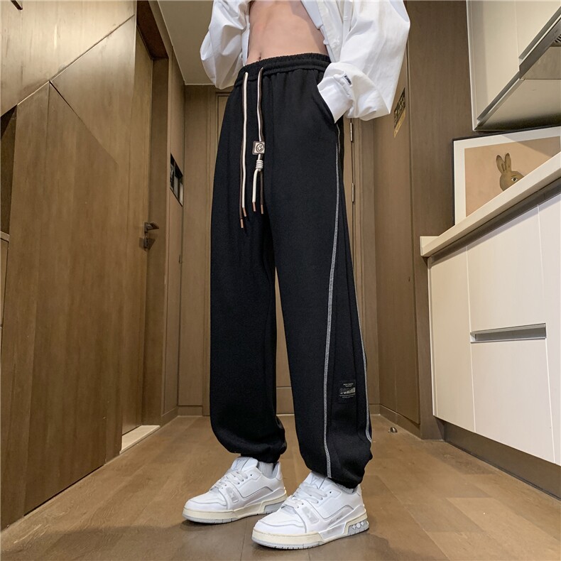 秋冬款美式重磅纯棉条纹针织大码休闲卫裤P45主推差价足大货足，男装休闲裤，电商B388