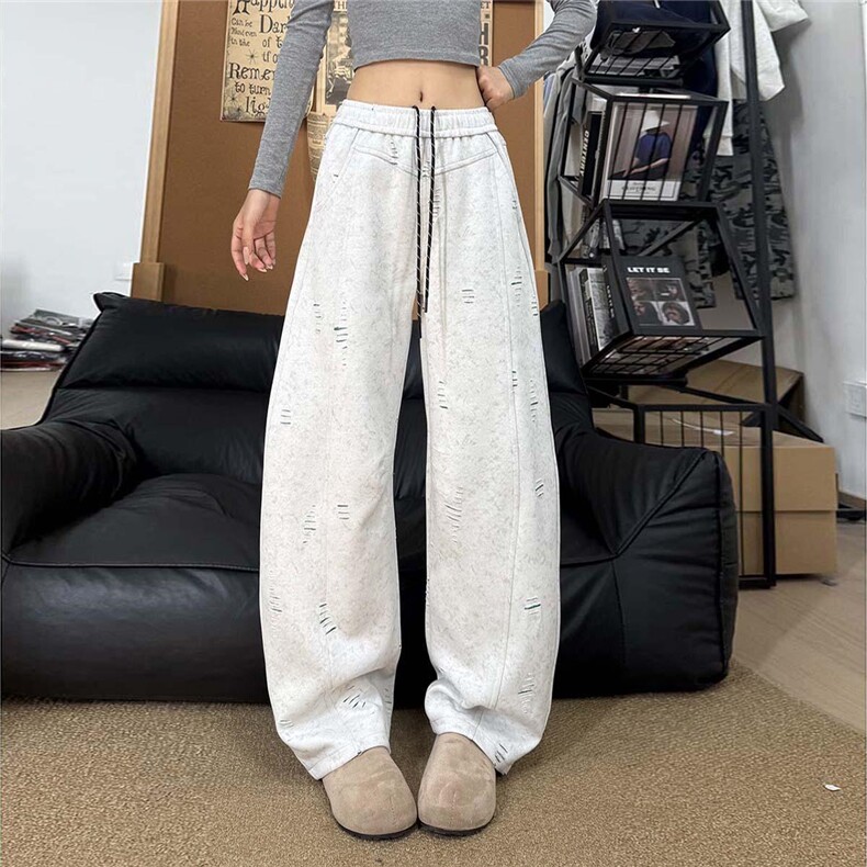 KZ117-尺码S-3XL-P55割破撞色扎染美式弯刀卫裤秋冬宽松休闲裤子,男装休闲裤,星座1811B