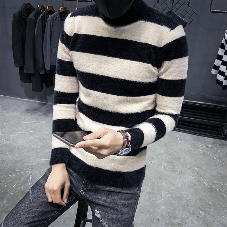 冬季加厚条纹仿貂绒高领长袖针织衫毛衣C301-M1017-P70,男装针织衫/毛衣,电商C301