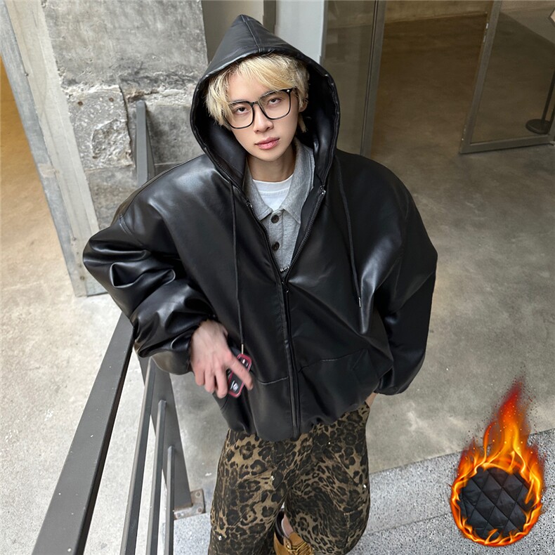 pu皮质连帽衣棉服男士冬季新款加厚保暖外套男-M8008-P105图片