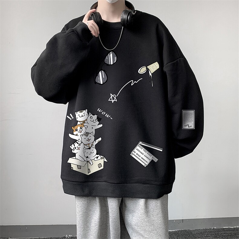 圆领卫衣男大码加厚加绒长袖t恤男S6115-P28加绒款-P33,男装卫衣,电商A040