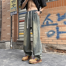 美式高街牛仔裤男春季新款复古百搭直筒长裤K760特批40，男装休闲裤，星座718-1