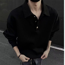 日系复古简约POLO翻领卫衣男女潮牌boxy基础百搭宽松休闲长袖上衣，男装卫衣，星座506A