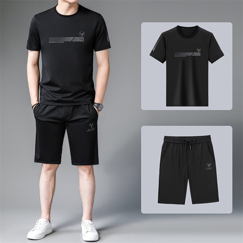 新款运动套装男冰丝薄款夏圆领短袖2023夏季商务休闲服三件套潮流,男装休闲套装,电商B212（原钱塘6029）