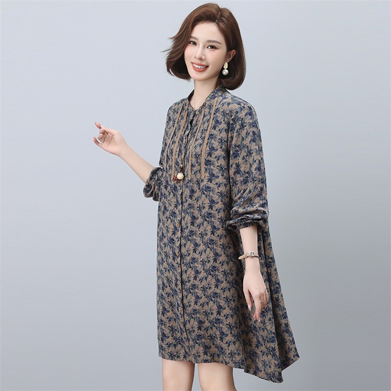 2024春款优雅印花长袖连衣裙显瘦气质女装开衫外套,女装连衣裙,悦见她