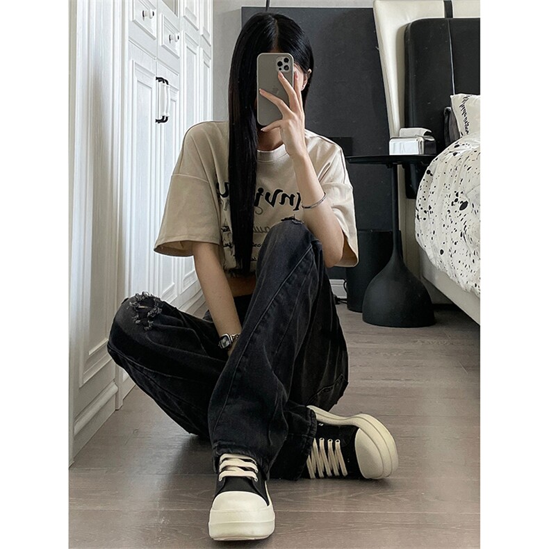 B221美式ins高街小众个性男女破洞牛仔裤LK23001-P65控88,男装牛仔裤,电商B221