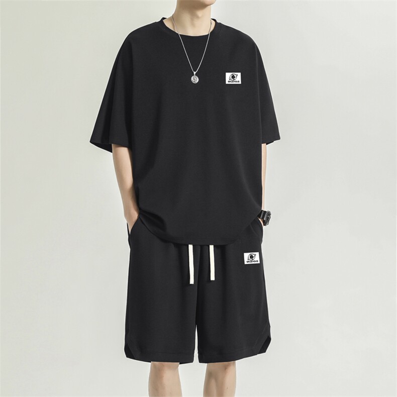 夏季清爽冰丝简约短袖短裤潮牌两件套TZ16-特批70,男装牛仔裤,星座718