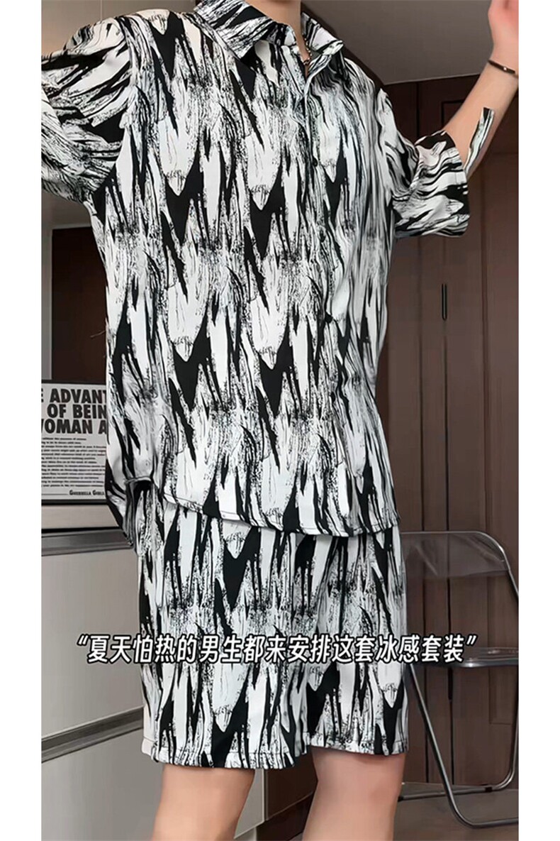 短袖衬衫男+短裤男套装男100%聚酯纤维M-5XL大码TZ78721P50控98,男装牛仔裤,星座226-1