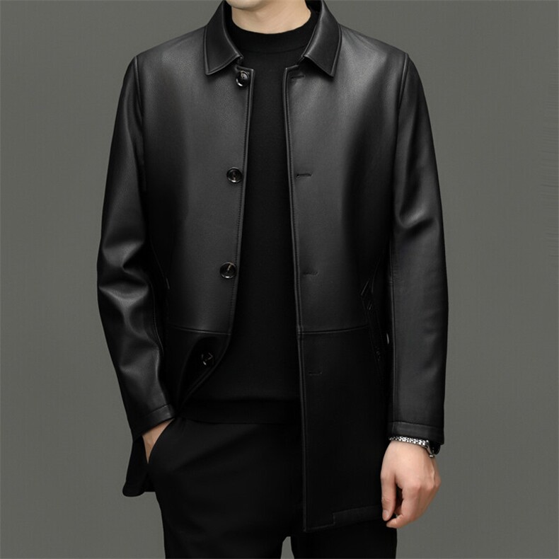 BG-H23005新款海宁真皮皮衣男头层山羊皮中长款皮风衣翻领大衣,男装风衣,电商B360