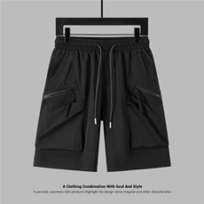 短裤工装男贴标拉链口袋休闲短裤沙滩裤A329-K966-P40，男装牛仔裤，电商A329