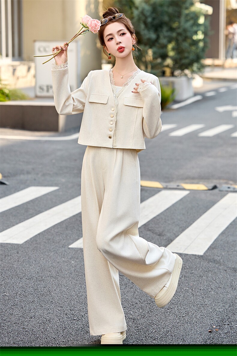小香风西装套装女2025开春新款韩系高级松弛感职业气质阔腿裤穿搭,女装套装/套裙,沁沁公主