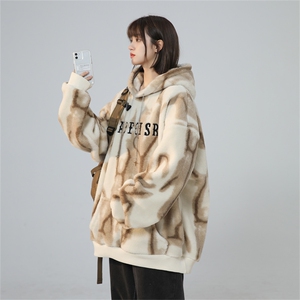 水墨扎染羊羔绒连帽卫衣复合超柔绒750克连帽棉衣 XZ301A Y05 P95图片