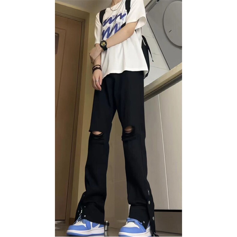 美式高街ins小众拉链hiphop排扣破洞休闲牛仔裤货号K642P60控78,男装牛仔裤,电商A063