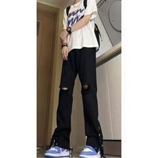美式高街ins小众拉链hiphop排扣破洞休闲牛仔裤货号K642P60控78，男装牛仔裤，电商A063