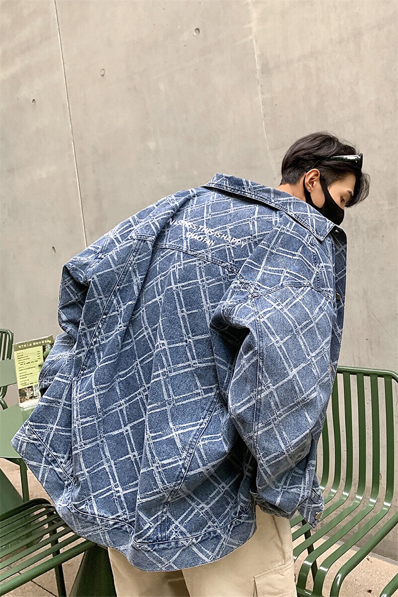2025港风格子牛仔定制面料夹克男大码M-5XL复古男NZ77090P95控138,男装夹克,星座227-7