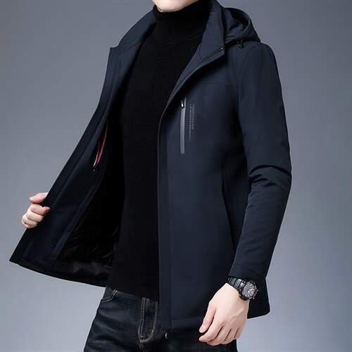 连帽鹅绒羽绒服男士冬季休闲简约气质内胆可卸羽绒袄ZG33078-P335图片