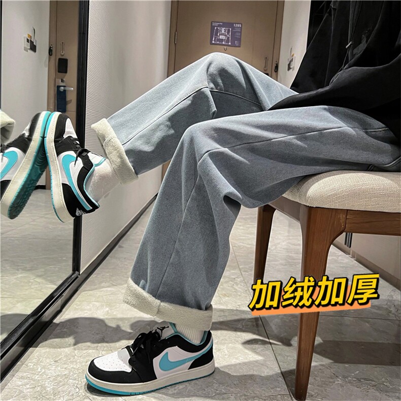 秋冬加绒加厚大码S-3XL港风直筒牛仔裤男K1810-P常规38加绒45,男装休闲裤,星座512-2