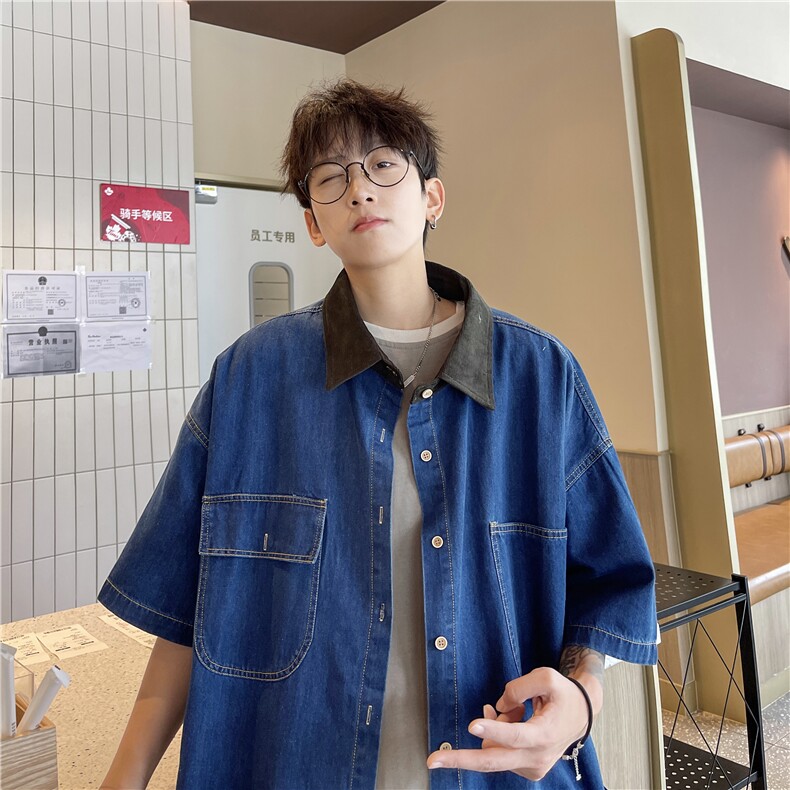 XZ222-1/NZCS1/P75/控98工装牛仔休闲高街大码短袖衬衫,男装衬衫,星座809A(原222-1)