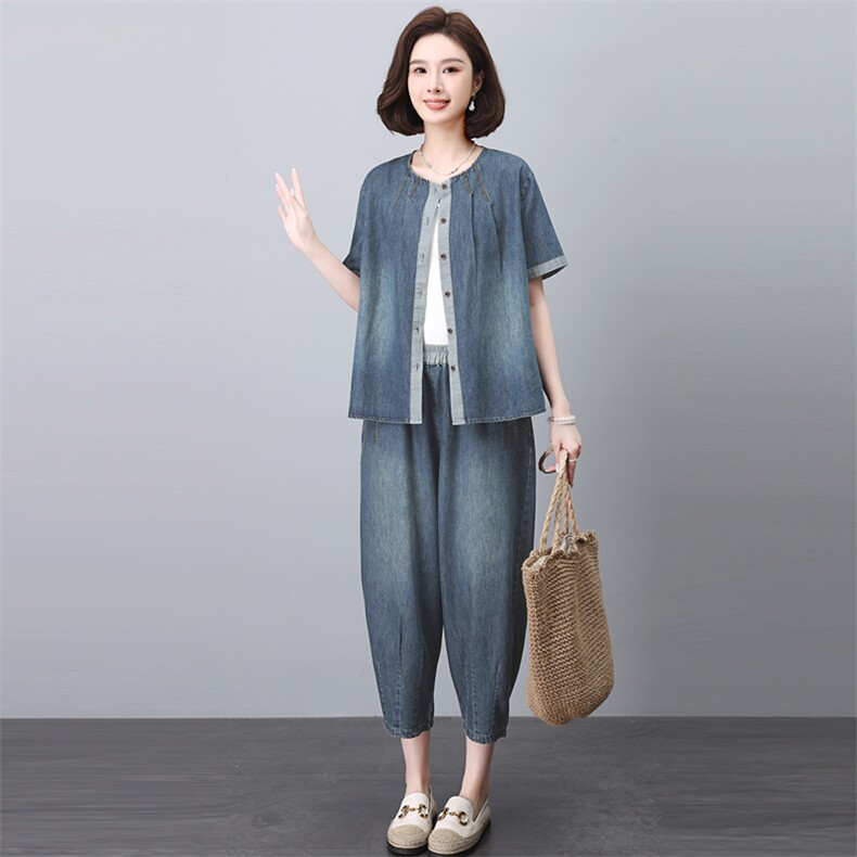 时尚夏季休闲牛仔套装宽松显瘦两件套,女装套装/套裙,悦见她