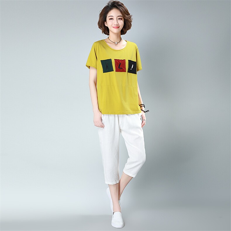 2021短袖纯色T恤配休闲裤七分裤套装,女装套装/套裙,涵誉