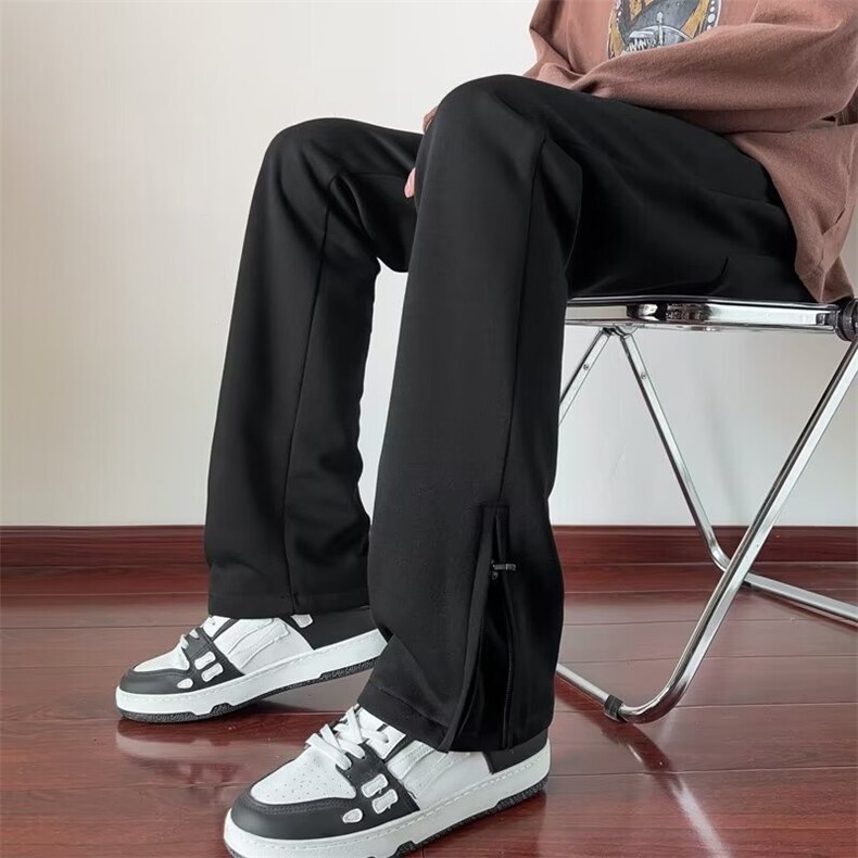 裤脚开叉微喇卫裤男款夏季灰色直筒运动裤加长青少年美式休闲长裤，女装休闲裤，星座1210-1