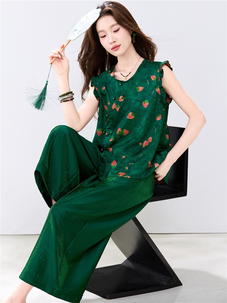 新款现货！2026夏季新中式宽松休闲版洋气上衣+宽松阔腿裤套装女,女装套装/套裙,宝儿家