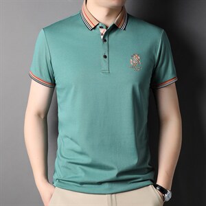 中青年男士2023夏季新款休闲翻领商务纯色短袖Polo衫百搭打底上衣图片