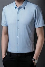 2023夏季新款衬衫男短袖宽松冰丝中年商务休闲寸衫男士潮流衬衣，男装衬衫，电商B212（原钱塘6029）