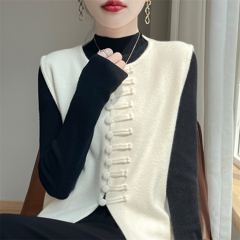 时尚无袖毛衣马甲女秋冬季新款韩版宽松百搭针织背心外套,针织衫/毛衣,皓宇羊绒