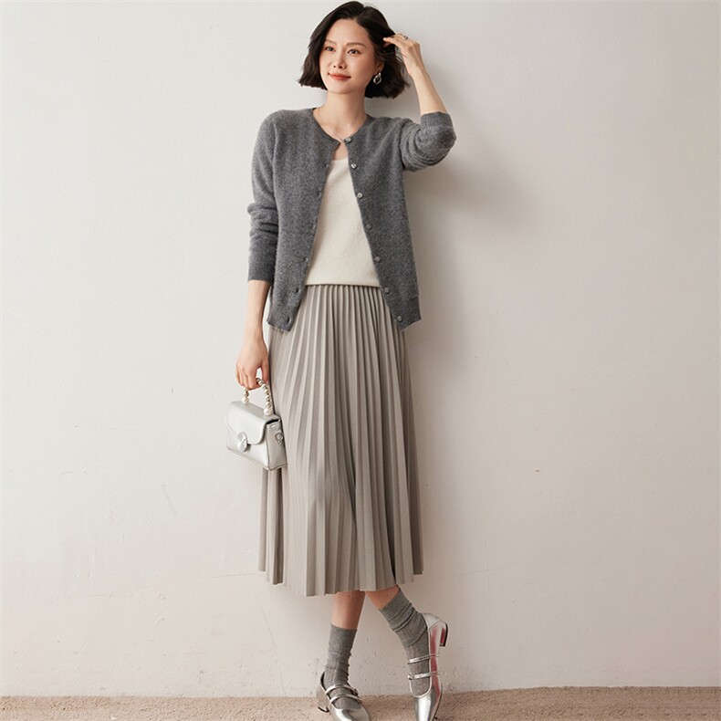 圆领开衫女秋冬新款针织35%羊绒衫2024年秋冬季休闲,女装羊绒衫,蒂暖羊绒