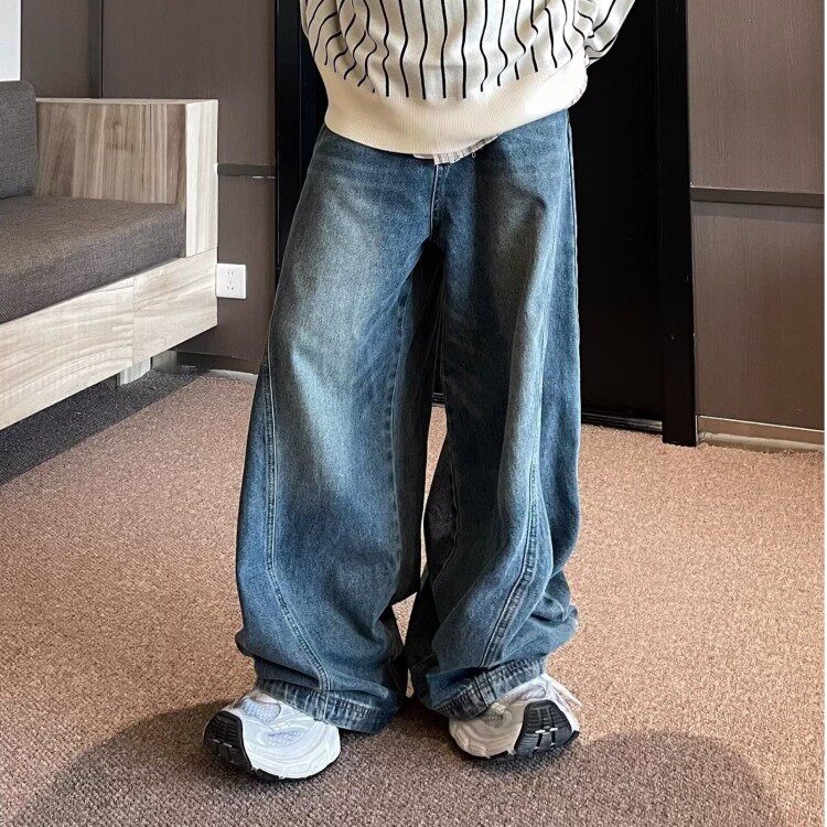 现货美式复古潮直筒裤男小众设计感阔腿宽松痞帅牛仔裤情侣裤子,男装牛仔裤,星座302B-2