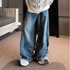 现货美式复古潮直筒裤男小众设计感阔腿宽松痞帅牛仔裤情侣裤子，男装牛仔裤，星座302B-2