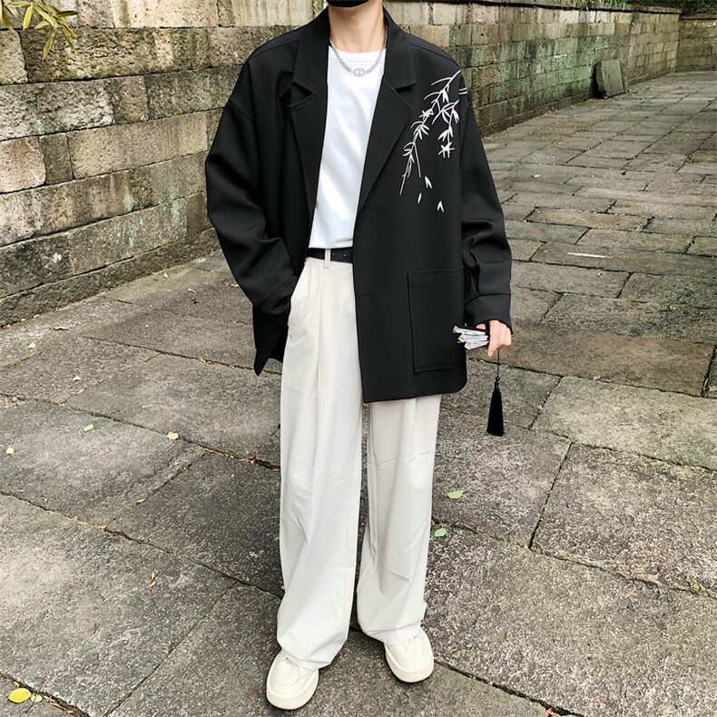 风竹叶刺绣休闲西装男新中式韩版西服外套504-W621-P80控108,男装西服,星座504