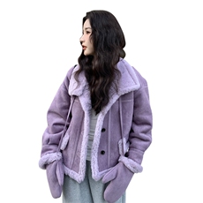 现货加厚麂皮绒皮毛一体附带手套2C229-81218-P229-K418，女装短外套，2C229