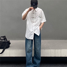 新中式男装风竹子刺绣短袖衬衫-CSA695-P47，男装衬衫，星座1007（原301D）