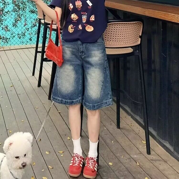 大码五分牛仔短裤女夏季薄款胖宽松小个子阔腿低腰显瘦直筒中裤,男装牛仔裤,星座1210-1