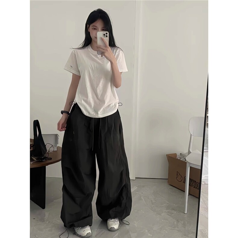草莓熊classmate美式廓形降落伞工装裤抽绳宽松皱褶口袋休闲裤,男装工装外套,星座1210-1