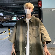 夏季新款衬衫潮流慵懒男方领水洗牛仔衬衫P58，男装衬衫，星座1116-2
