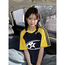 夏季美式高街重磅纯棉三条杠织带插肩撞色男女短袖T恤CZ28-特P25，男装T恤，电商A486