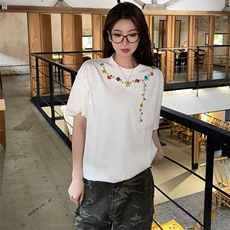 万针全刺绣工艺抖音得物高品质260克重磅纯棉双纱美式高街短袖T恤，男装T恤，电商A486