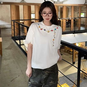 万针全刺绣工艺抖音得物高品质260克重磅纯棉双纱美式高街短袖T恤图片