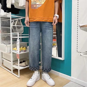 牛仔裤男潮牌直筒宽松韩版潮流百搭九分阔腿N156P40图片