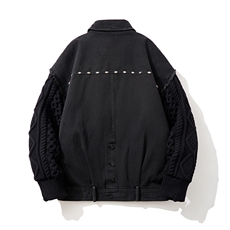 男士翻领牛仔拼接针织设计感羽绒服外套D213-6277-P430，男装羽绒服，电商D213
