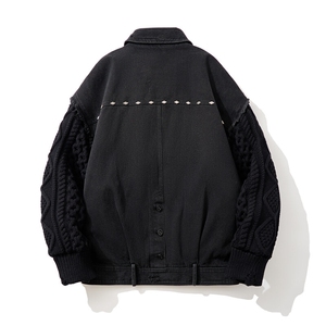 男士翻领牛仔拼接针织设计感羽绒服外套 D213-6277-P430图片